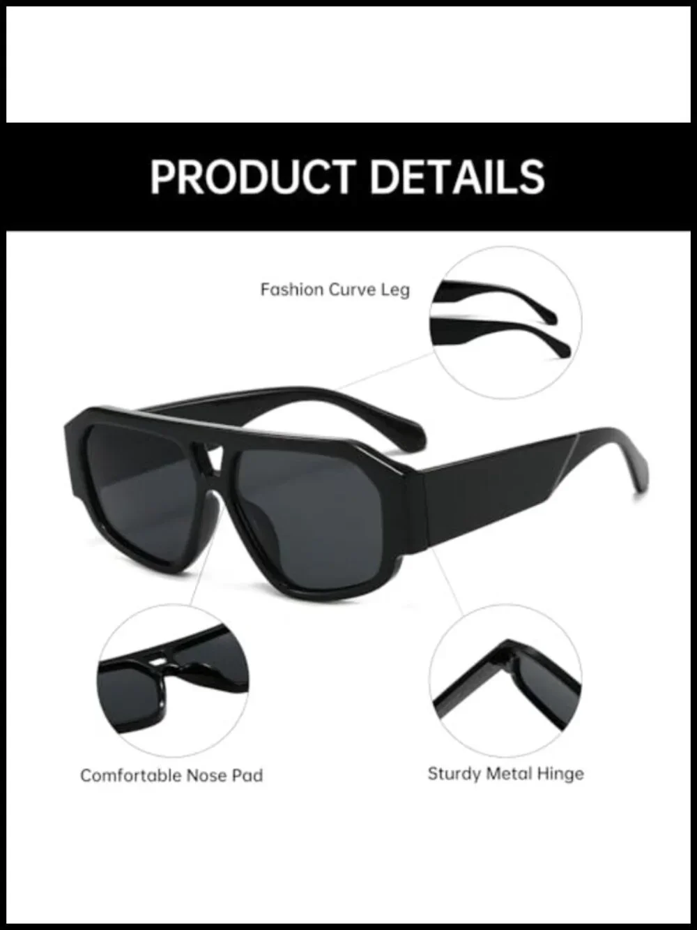 Retro Pilot Sunglasses for Women Men Double Bridge Chunky Vintage Shades UV400